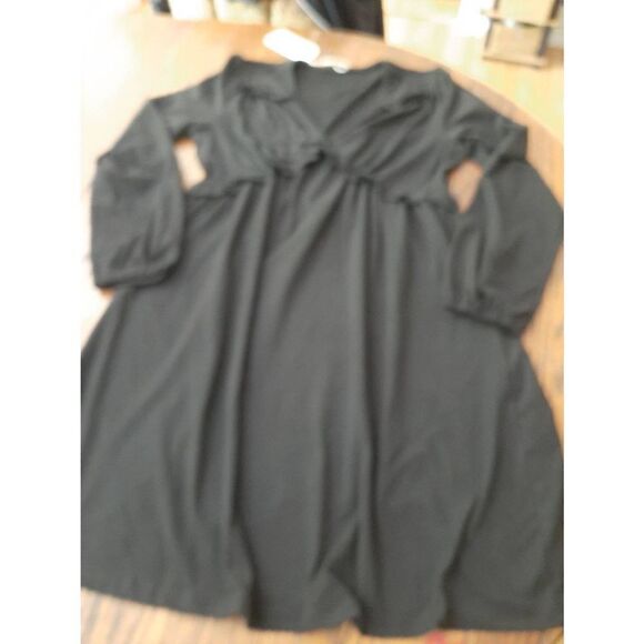 New Medium Aokosor Black Long Sleeve Deep V-Neck Ruffle Midi Mini Dress NWT - Picture 5 of 9